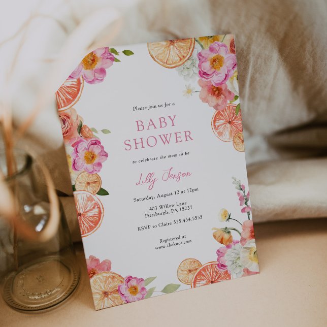 Bright Citrus and Flirty Flowers Baby Shower Invitation (Creator Uploaded)