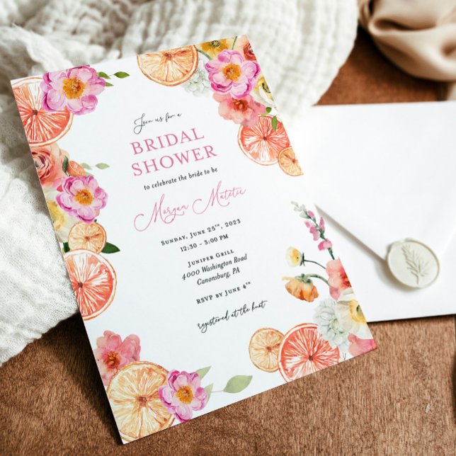 Bright Citrus and Flirty Flowers Bridal Shower Invitation (Creator Uploaded)
