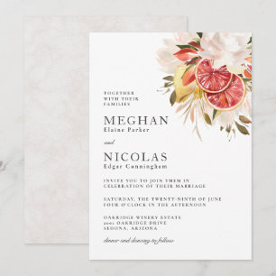 Bright Citrus Boho Tropical Floral Wedding Invitation
