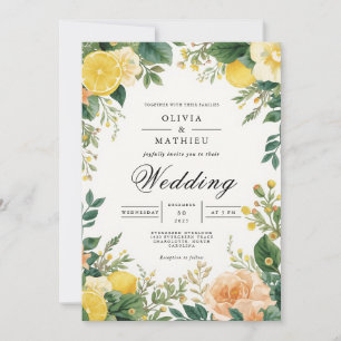 Bright Citrus Floral Wedding Invitation