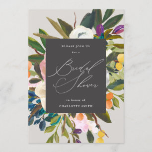 Bright Citrus Flowers   Dove Grey   Bridal Shower Invitation