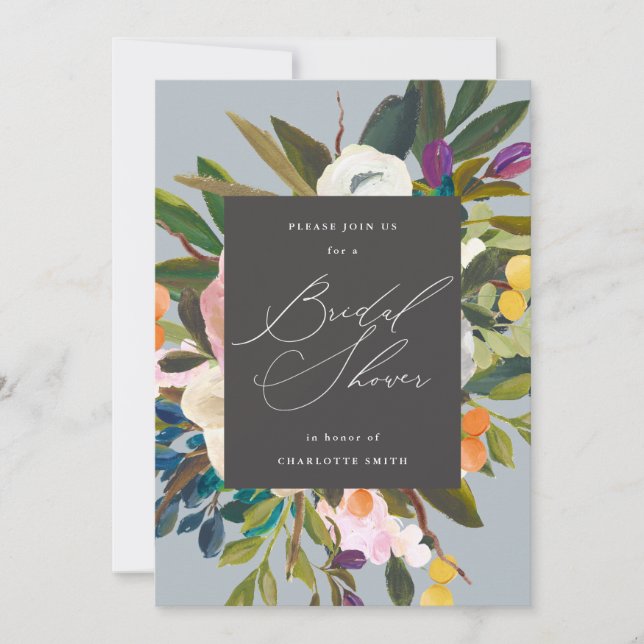 Bright Citrus Flowers | Dusty Blue | Bridal Shower Invitation (Front)