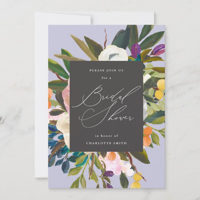 Bright Citrus Flowers | Purple | Bridal Shower Invitation (Front)