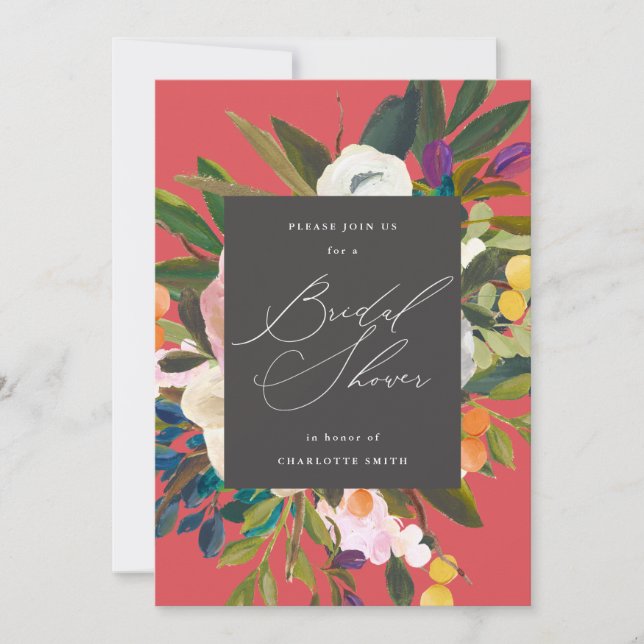 Bright Citrus Flowers | Red |  Bridal Shower Invitation (Front)