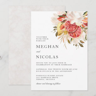 Bright Citrus Tropical Floral Wedding Invitation