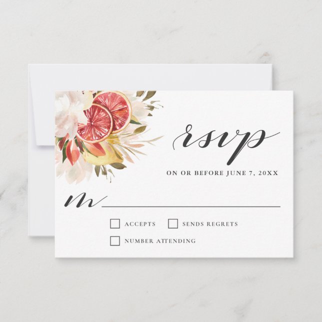 Bright Citrus Tropical Floral Wedding RSVP Card (Front)