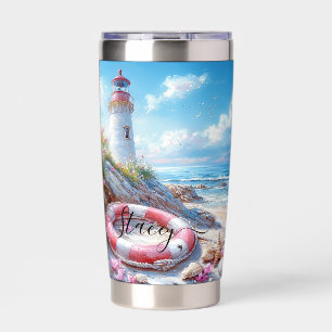 Bright Coastal Day – Lighthouse and Seaside Charm Insulated Tumbler