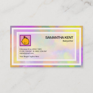 Bright Color Splash White Borders Babysitting Business Card