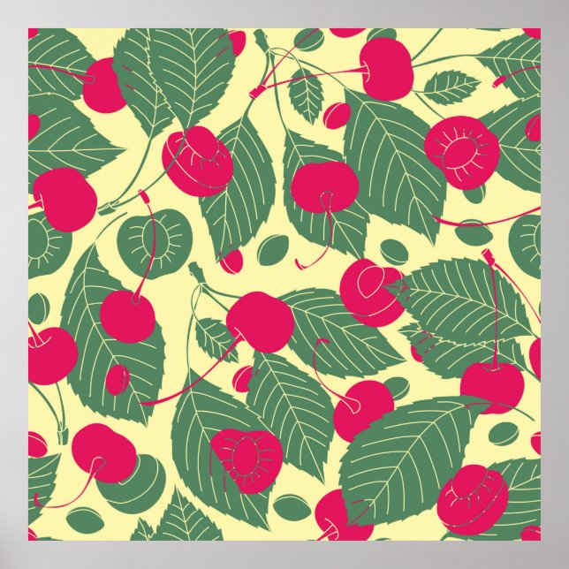 Bright color summer pattern with cherries. Illustr Poster (Front)