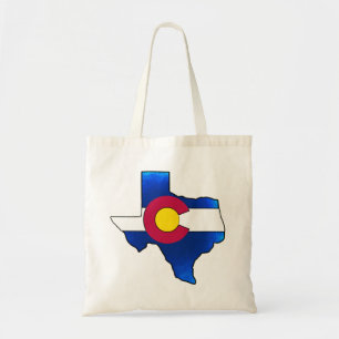 Bright Colorado flag Texas outline tote bag