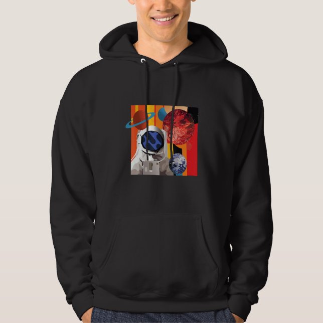Bright Colored Graphic of Space Astronaut Floating Hoodie (Front)