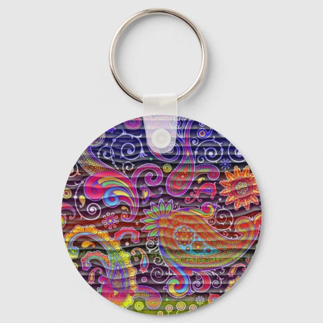 bright colored paisley wavy lines key ring (Front)