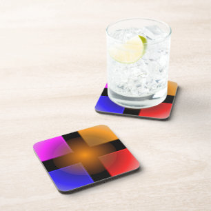 Bright Colored Squares on Black Background   Coaster
