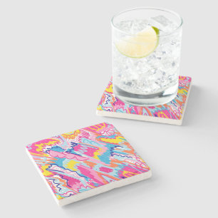 Bright Colorful Abstract Art Stone Coaster