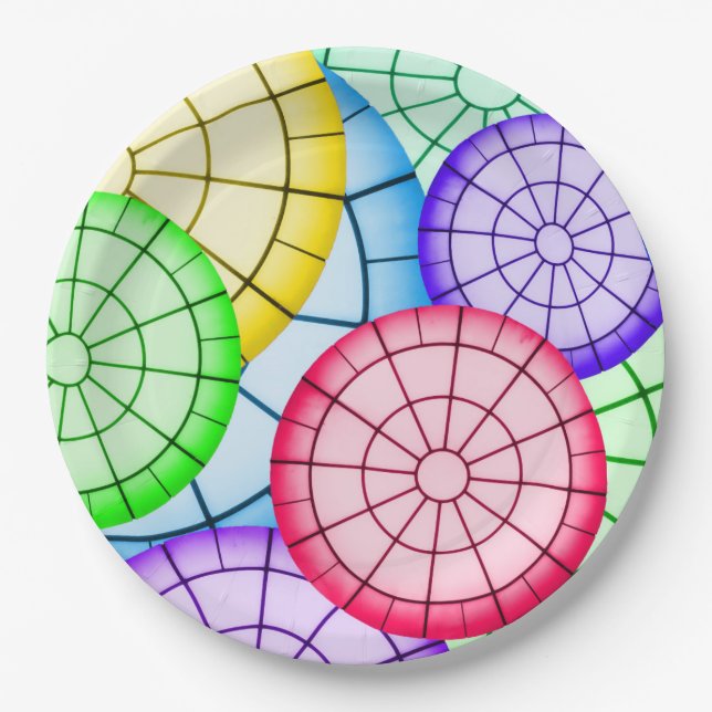 Bright Colorful Abstract Circles Pattern Paper Plate (Front)