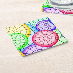 Bright Colorful Abstract Circles Pattern Square Paper Coaster