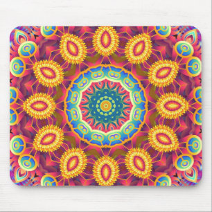 Bright Colorful Abstract Floral Mandala Mouse Mat