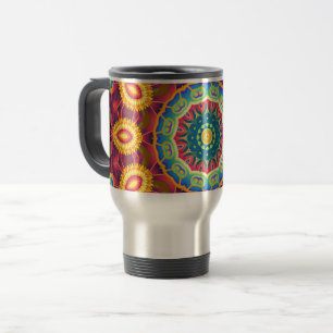 Bright Colorful Abstract Floral Mandala Travel Mug