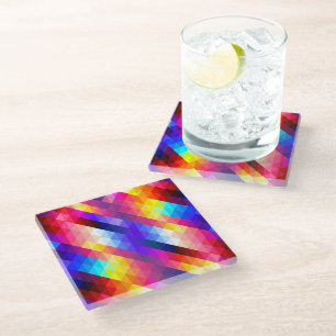 Bright Colorful Abstract Geometric Pattern Glass Coaster