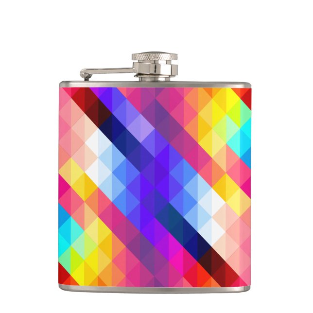 Bright Colorful Abstract Geometric Pattern Hip Flask (Front)