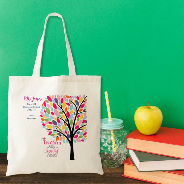 Bright colorful apple Teacher tree thank you Tote Bag (Creator Uploaded)