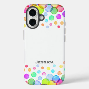 Bright Colorful Bubbles Personalised White iPhone 16 Case