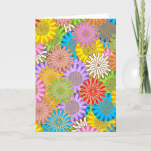 Bright Colorful Busy Chaotic Hippy Flower Pattern Card