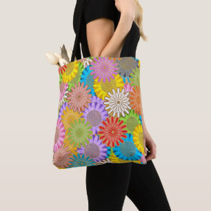 Bright Colorful Busy Chaotic Hippy Flower Pattern Tote Bag