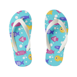 Bright Colorful Cartoon Fish Pattern Blue Kid's Flip Flops
