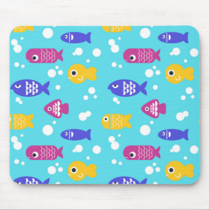 Bright Colorful Cartoon Fish Pattern Blue Mouse Mat