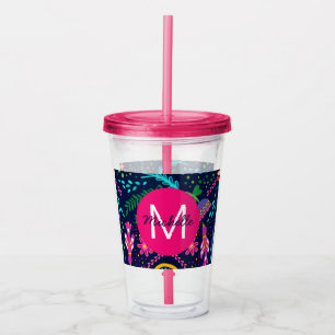 Bright Colorful Chaotic Floral Blue Personalised Acrylic Tumbler