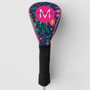 Bright Colorful Chaotic Floral Blue Personalised Golf Head Cover