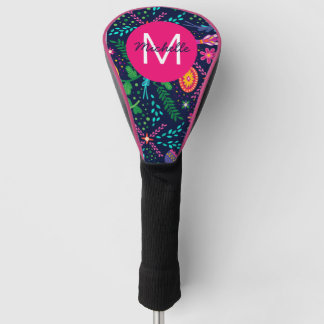 Bright Colorful Chaotic Floral Blue Personalised Golf Head Cover