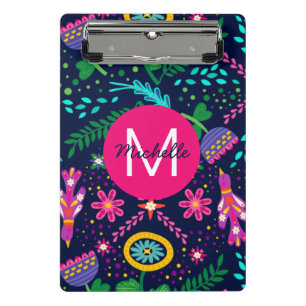 Bright Colorful Chaotic Floral Blue Personalised Mini Clipboard