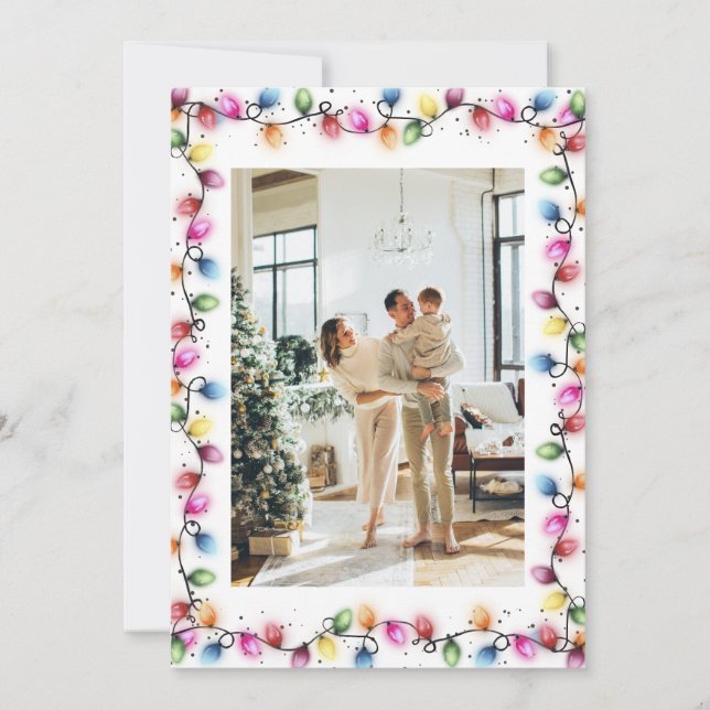 Bright Colorful Christmas Lights Photo Holiday Card (Front)