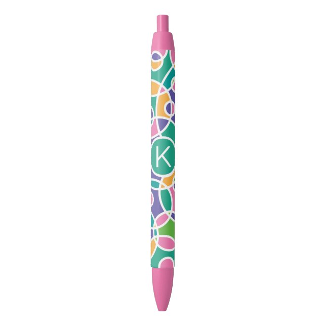 Bright Colorful Crazy Circles Pattern Monogram Black Ink Pen (Front Vertical)