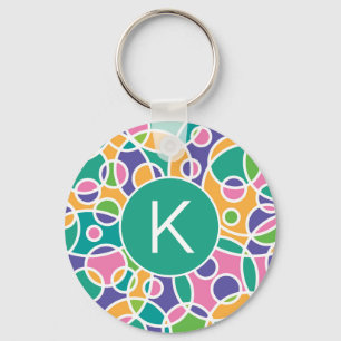 Bright Colorful Crazy Circles Pattern Monogram Key Ring