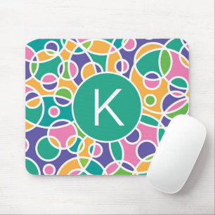 Bright Colorful Crazy Circles Pattern Monogram Mouse Mat