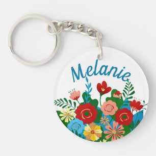 Bright Colorful Floral Bouquet Personalised Key Ring