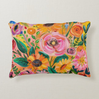 Bright colorful floral oil painting  decorative cushion