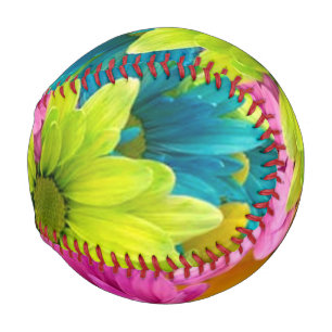 BRIGHT COLORFUL FLOWERS BASEBALL