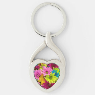 BRIGHT COLORFUL FLOWERS KEY RING