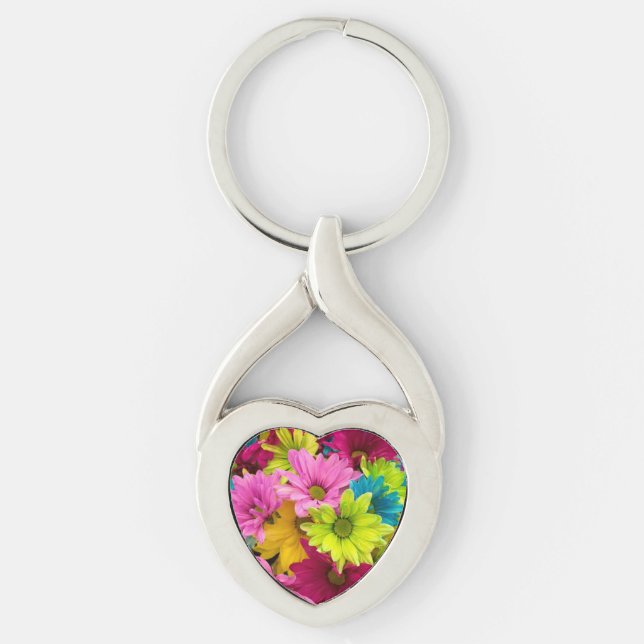 BRIGHT COLORFUL FLOWERS KEY RING (Front)