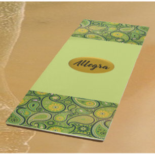 Bright Colorful Green and Yellow Paisley Yoga Mat