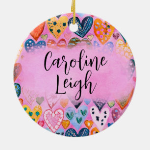 Bright Colorful Hearts Personalized Nursery  Ceramic Tree Decoration