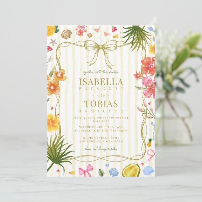 Bright Colorful Island Wedding Invitation (Standing Front)