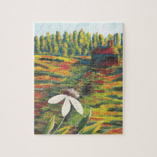 Bright Colorful Painting of Flower in Meadow Jigsaw Puzzle