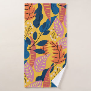 Bright colorful pattern with tropical leaves,berri bath towel