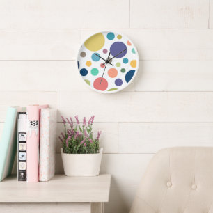 Bright Colorful Polka Dots Clock