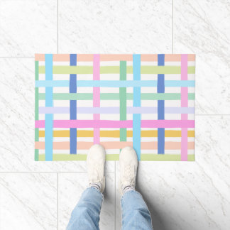 Bright Colorful Rainbow Plaid - Maximalist Fun Doormat